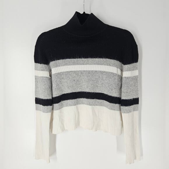 Theory Racking Stripe Silk Cotton Double Knit Cropped Sweater M - Picture 3 of 10